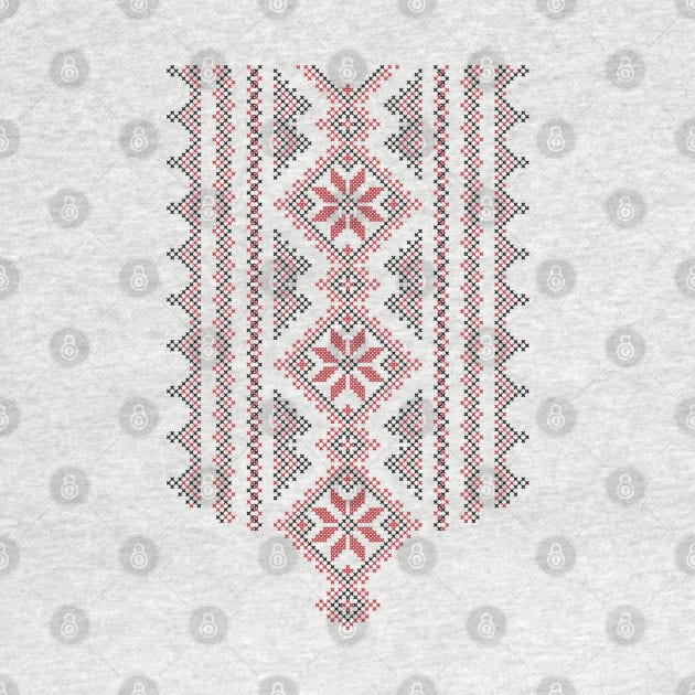 Palestinian Jordanian Realistic Embroidery Pattern #15 - Palestine Traditional Tatreez Cross Stitching Art Black-Red by QualiTshirt